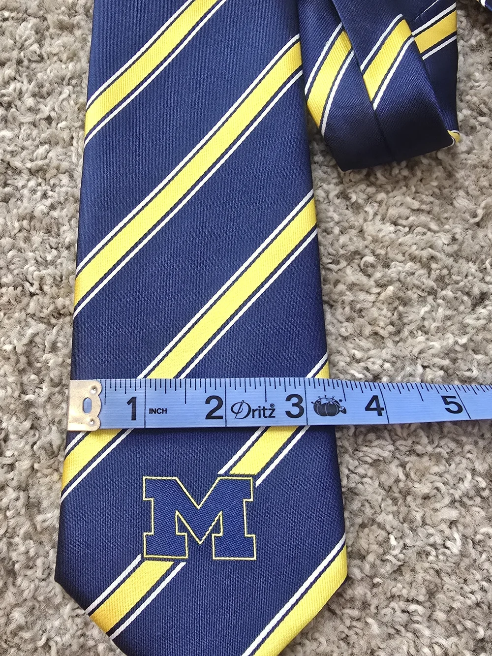 Eagles Wings Michigan Wolverines Neck Tie Blue/Yellow/White Striped with M Logo